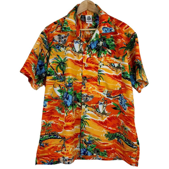 Kennington Royal Hawaiian Hula Girl Surfer Boy Men's L‎ Aloha Camp Rayon Spooner - Picture 1 of 10
